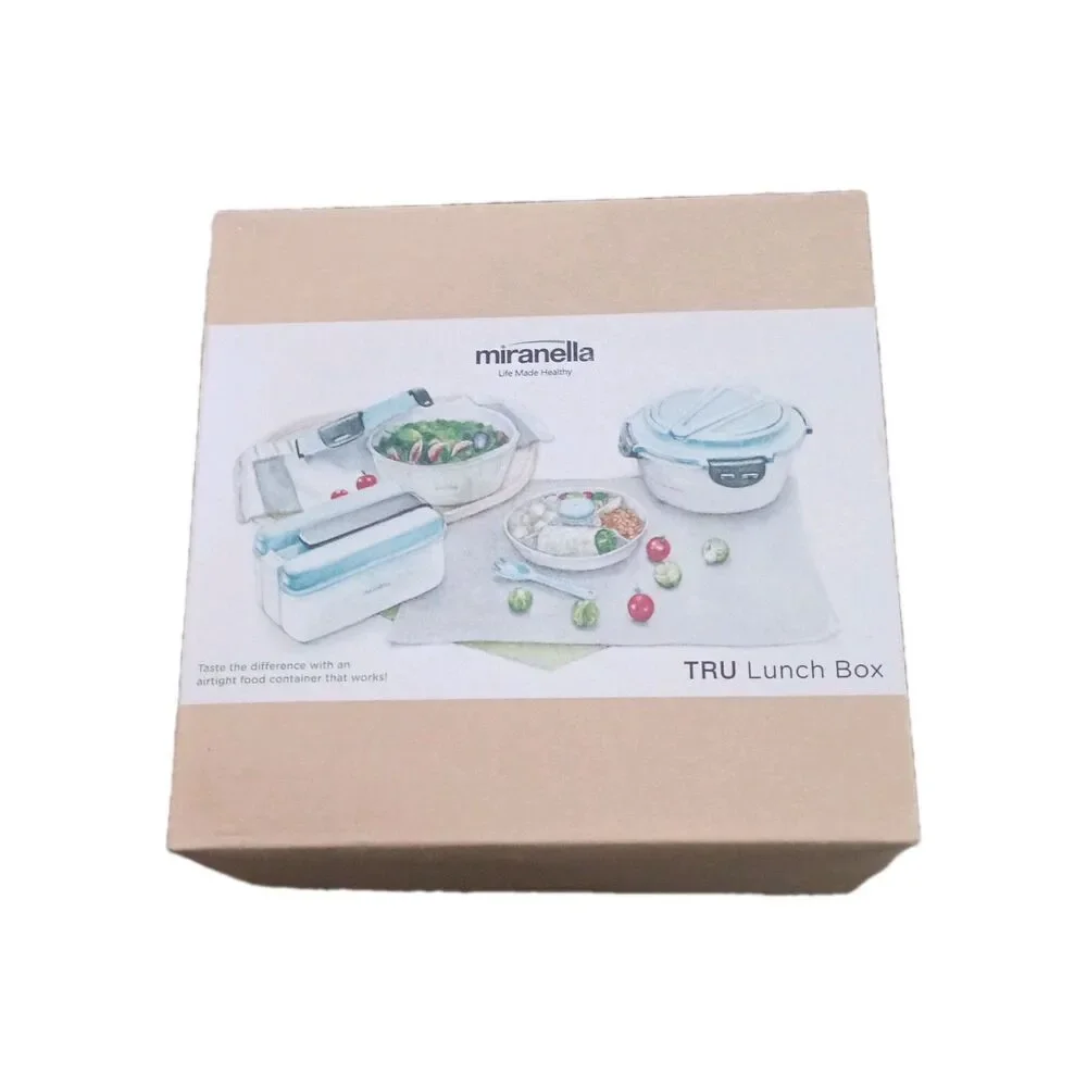Miranella TRU Lunch Box 5 Compartments Snap Lid Spork Light Green Plastic Round